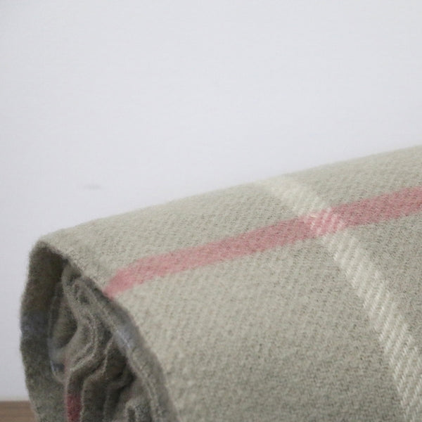 Wool Window Pane Throw in Putty with Pink and Blue Stripe