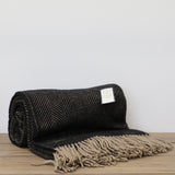 Wool Herringbone Throw in Vintage Black and Beige