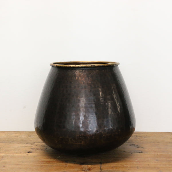 Brass Sculptural Vessel in Dark Copper Antique Finish