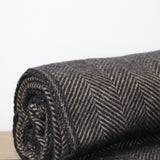 Wool Herringbone Throw in Vintage Black and Beige