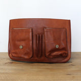 Buckle Front Leather Satchel in Tan