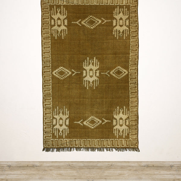 Chartreuse Cotton Rug with Embroidery