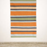 Multi Stripe Cotton & Jute Rug in Green, Orange and Blue