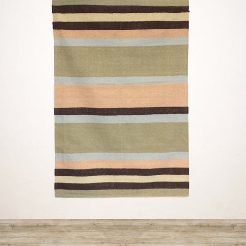 Multi Stripe Cotton & Jute Rug in Peach Green and Blue