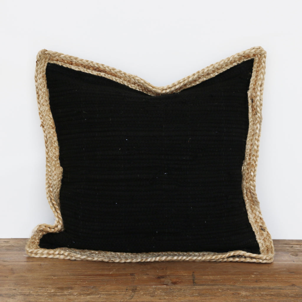 Caribbean Cotton & Jute Cushion Black & Natural Cover Leopold Hall