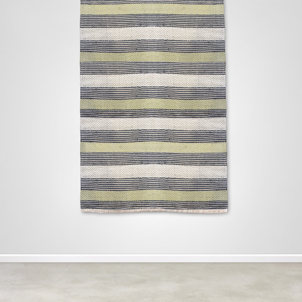 Chartreuse Cream & Charcoal Stripe Killim Rug | Leopold Hall