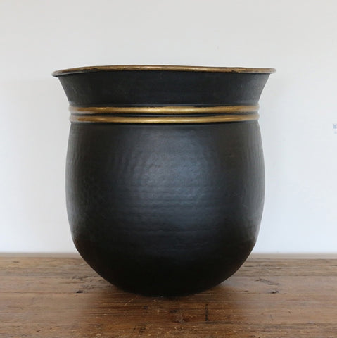 Large Handmade Planter in Dark Bronze and Brass