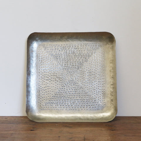 Hammer Beaten Square Tray in Antique Silver Finish