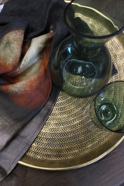 Large Ravello Round Etched Tray in Brass Finish