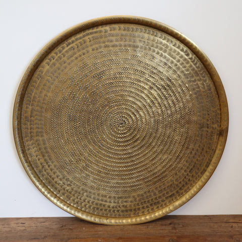 Large Ravello Round Etched Tray in Brass Finish