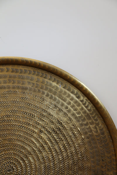Large Ravello Round Etched Tray in Brass Finish