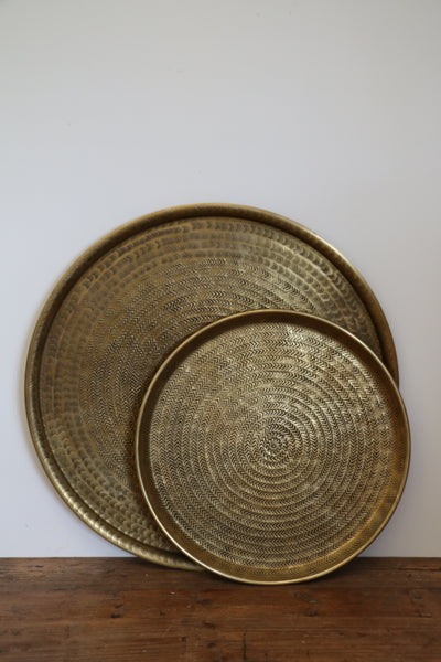 Large Ravello Round Etched Tray in Brass Finish