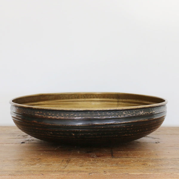 Chelsea Brass Ornate Ridged Bowl in Dark Copper and Brass Finish