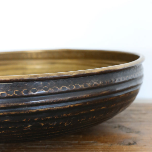 Chelsea Brass Ornate Ridged Bowl in Dark Copper and Brass Finish