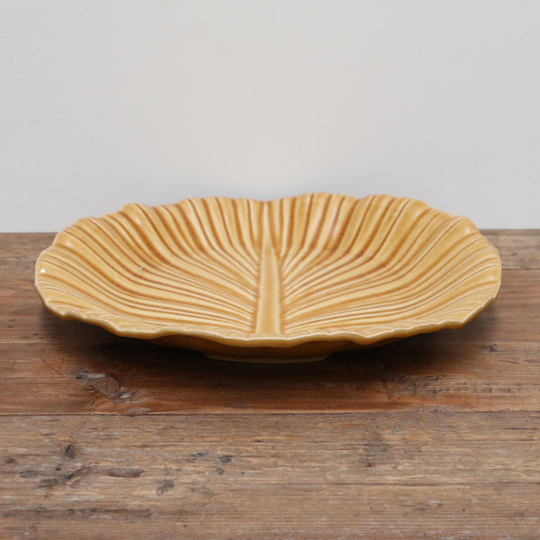 Feuille Ochre Crackled Glaze Leaf Platter