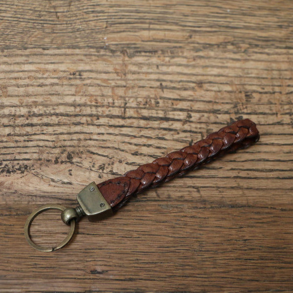 Braided Leather Key Ring in Tan