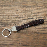 Braided Leather Key Ring in Dark Walnut