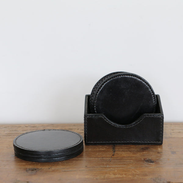 Black Leather Coasters Set of Six