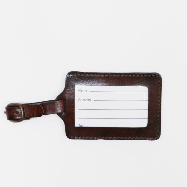 Dark Walnut Leather Luggage Tag