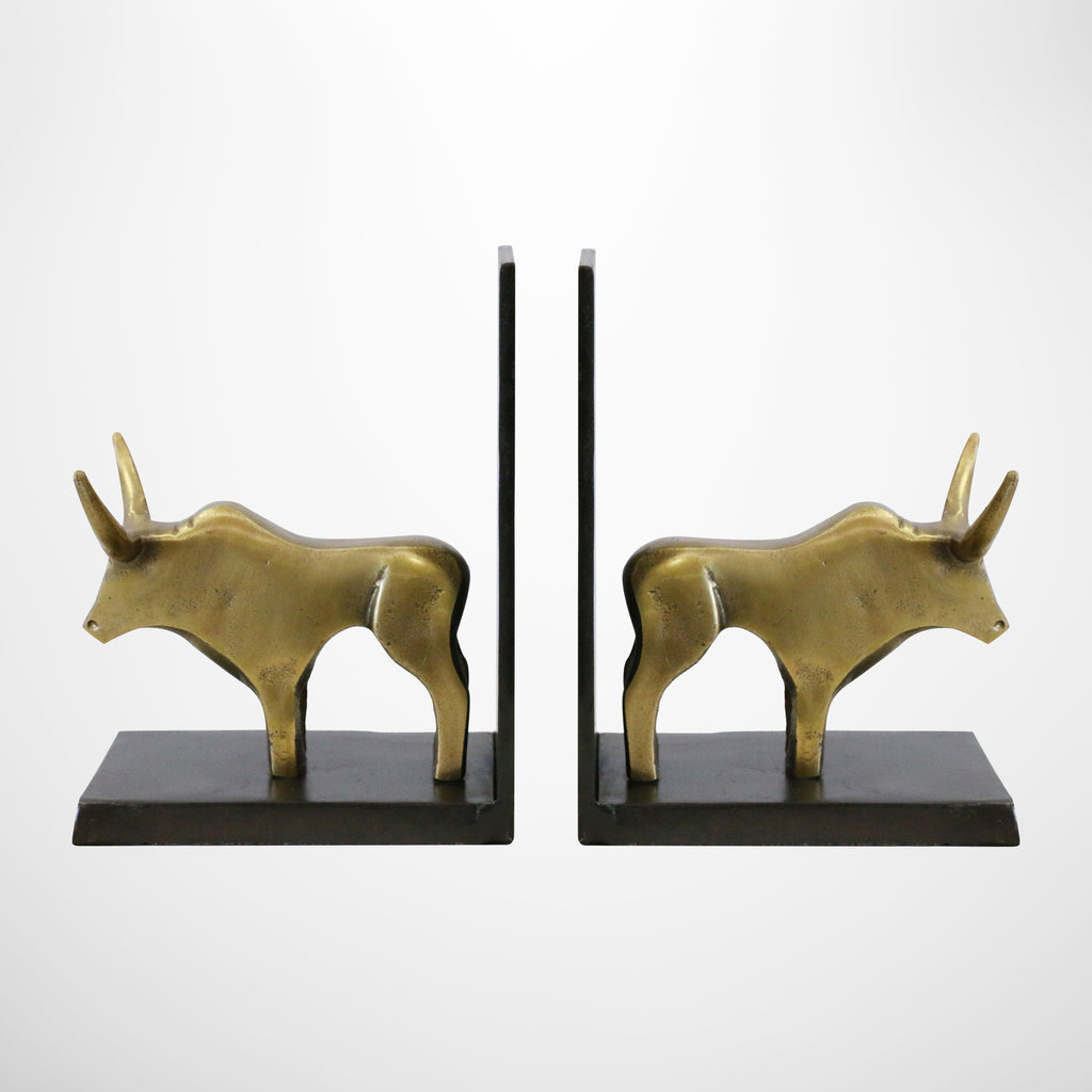 Bull Bookends in Brass Finish