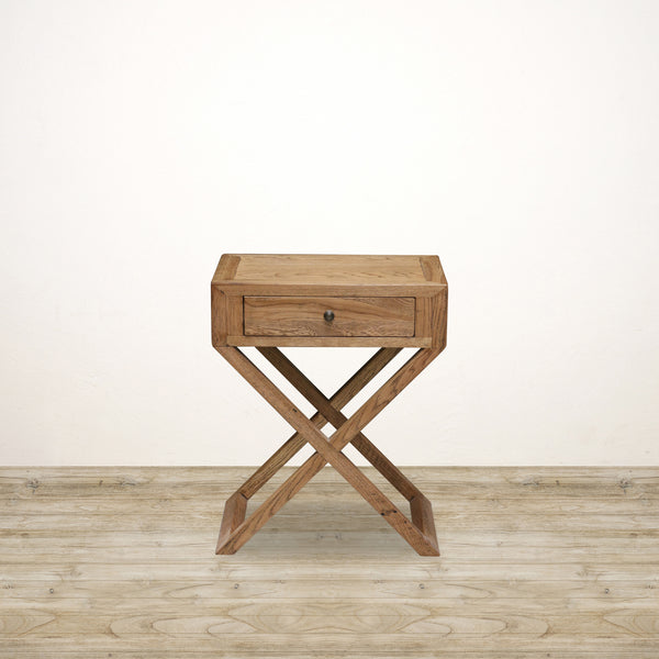 Italia Riviera Bedside Table with Cross Legs in Natural