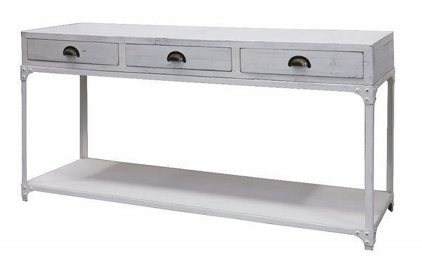 Industrial Recycled Pine Console With Metal Shelf in White Wash