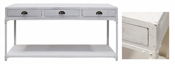 Industrial Recycled Pine Console With Metal Shelf in White Wash