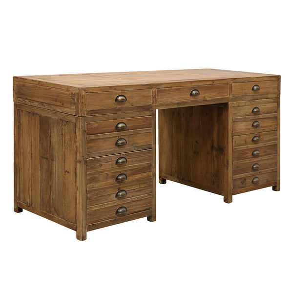 Algiers Desk in Old Recycled Pine with Five Drawers