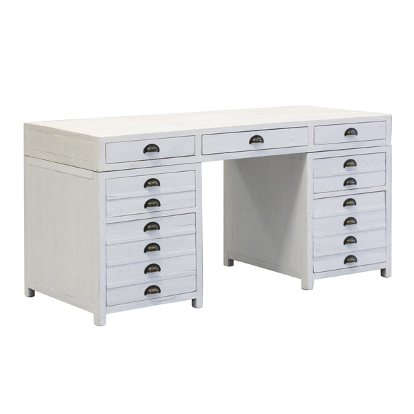 Long Island Desk with 5 Drawers in White