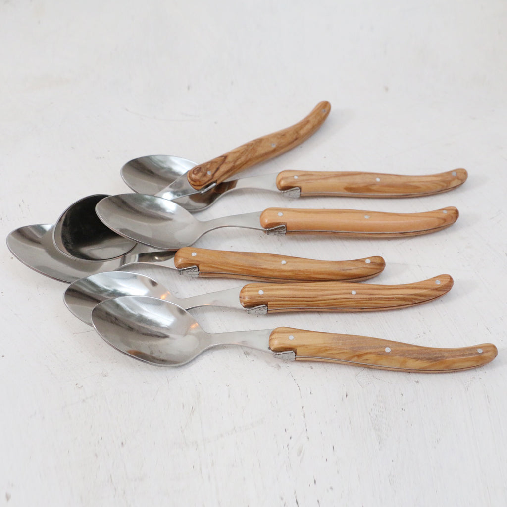 Laguiole Olive Wood Dessert Spoons Set of 6 Leopold Hall