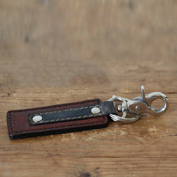 Leather Key Ring in Tan and Grey