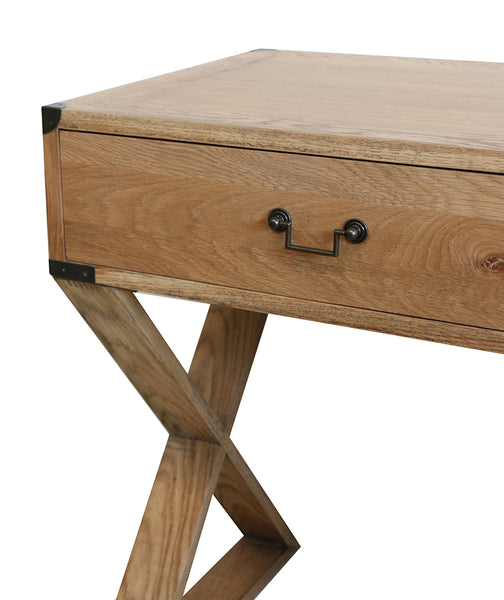 Campaign Two Drawer Oak Desk With Cross Legs