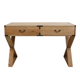 Campaign Two Drawer Oak Desk With Cross Legs