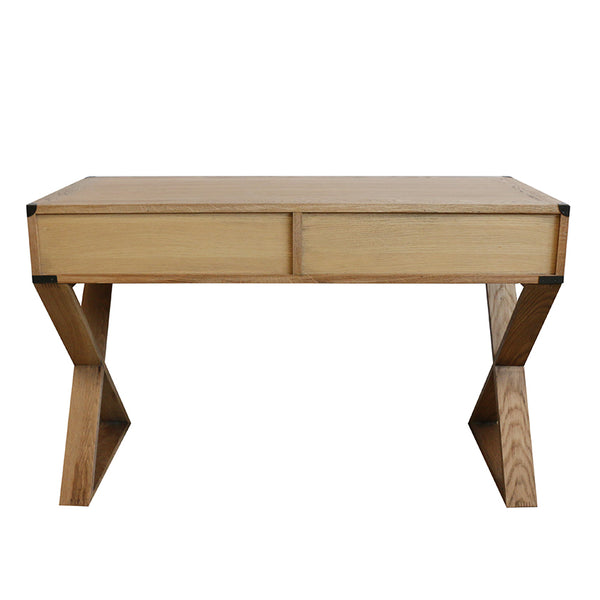 Campaign Two Drawer Oak Desk With Cross Legs