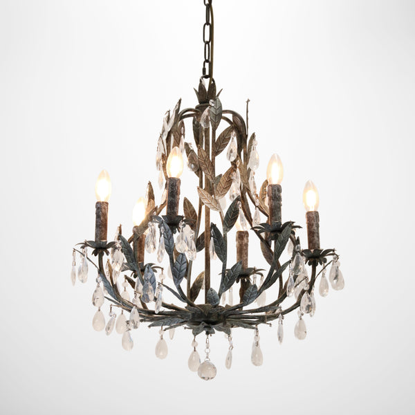 Petite Veneto Chandelier in Two Tone Taupe with Crystals
