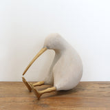 Wooden Whitewashed Kiwi with Brass Legs and Beak