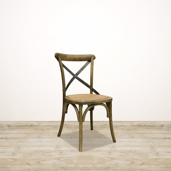 Vienna Dining Chair in Oak Colour with Metal Cross Back