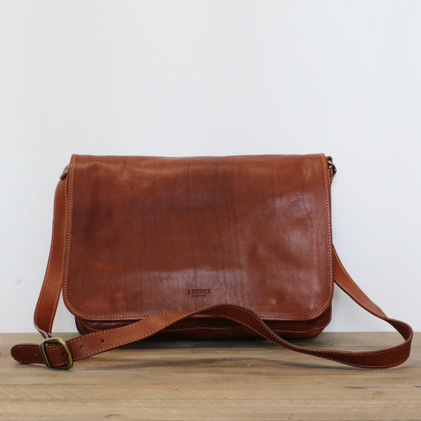 Leather Messenger Bag in Tan