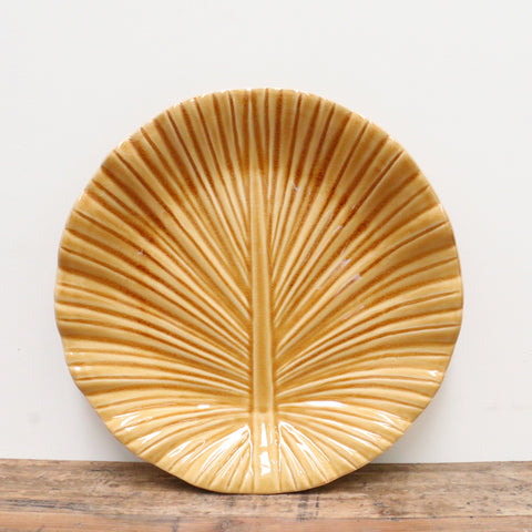 Feuille Ochre Crackled Glaze Leaf Platter