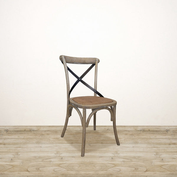 Vienna Cross Back Dining Chair with Metal Back in Light White Wash
