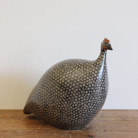 Ceramiques De Lussan Guinea Fowl in Grey Spotted Black Matte Finish- Large