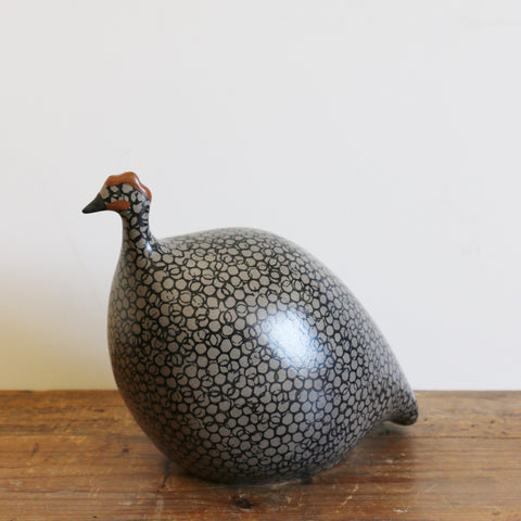 Ceramiques De Lussan Guinea Fowl in Grey Spotted Black Matte Finish- Medium