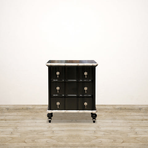 Ripple Front Mahogany Bedside in Black & Silver Leaf