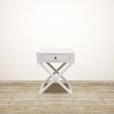 Bedside Table with Cross Legs in White Finish