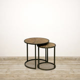 Cairo Round Nesting Tables in Reclaimed Elm with Metal Legs