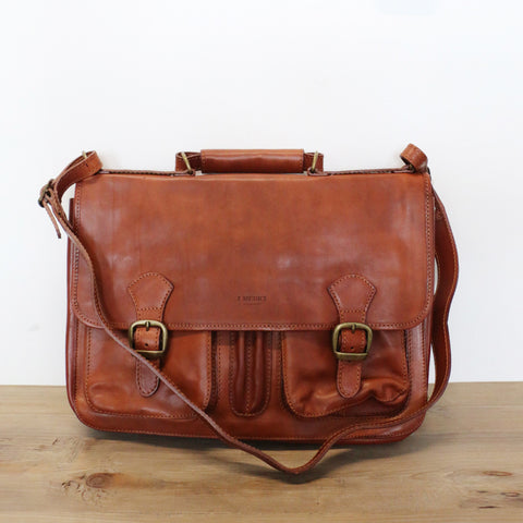 Buckle Front Leather Satchel in Tan