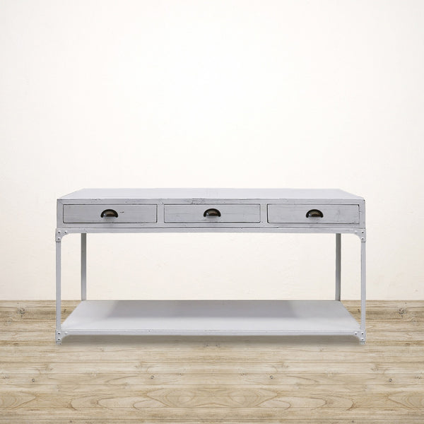 Industrial Recycled Pine Console With Metal Shelf in White Wash