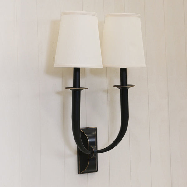 Manhattan 2 light Wall Sconce in Antique Black with Shades