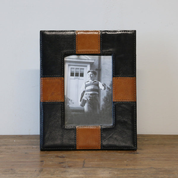 Leather Photo Frame in Black & Tan