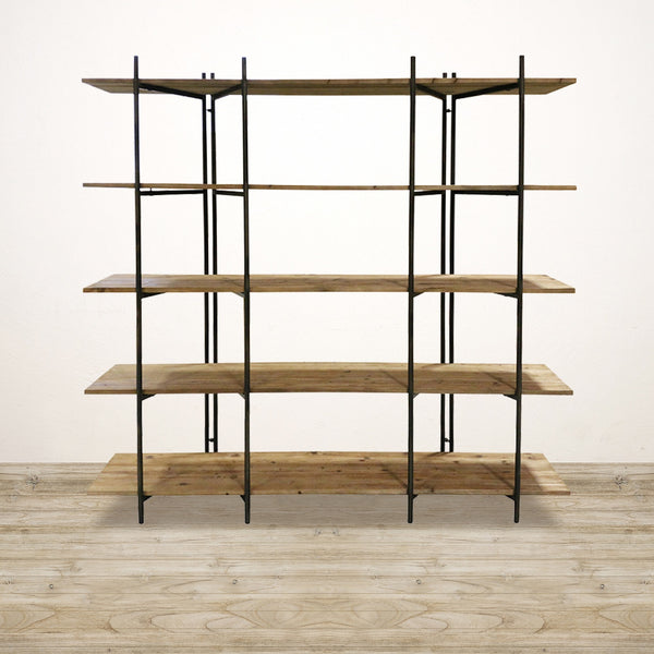 Double Bay Shelving Unit In Recycled Pine and Metal